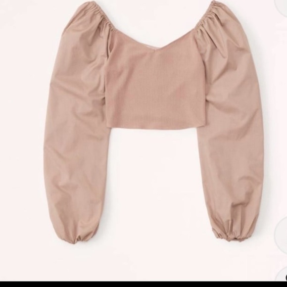 Abercrombie & Fitch Long-Sleeve Mixed Fabric Puff Sleeve Size Small - Picture 1 of 6